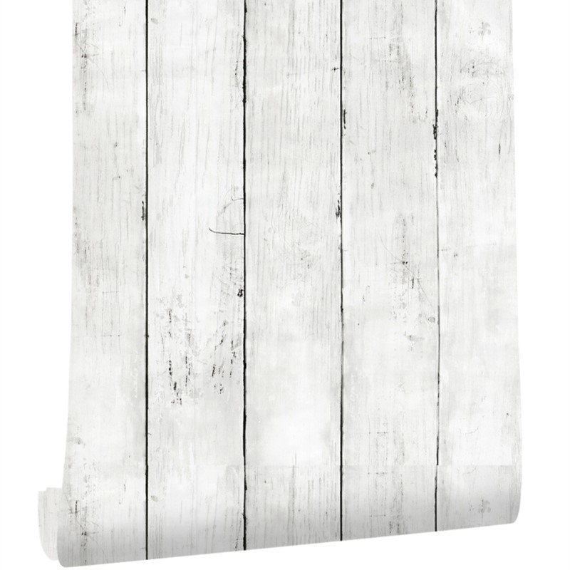 Woodworking Wallpaper - Ivoorwitte, retro-look behang met een verticaal